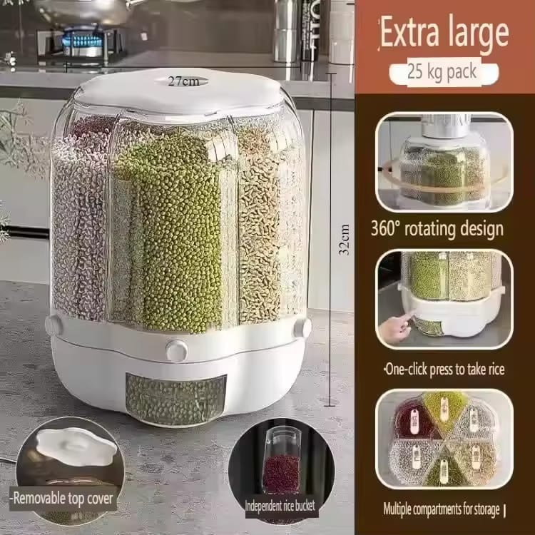 DISPENSADOR DE CEREALES Y GRANOS GIRATORIO 6 EN 1 ANGAE