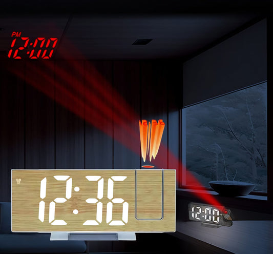 RELOJ DESPERTADOR DIGITAL BAMBÚ CON PROYECTOR LED ARES