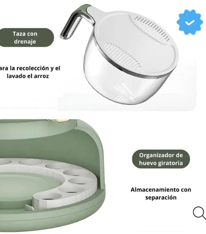 DISPENSADOR INTELIGENTE DE ARROZ Y GRANOS ALEXA CON ORGANIZADOR DE HUEVO Y ESCURRIDOR