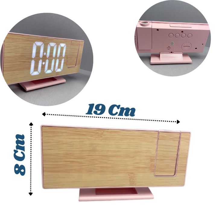 RELOJ DESPERTADOR DIGITAL BAMBÚ CON PROYECTOR LED ARES