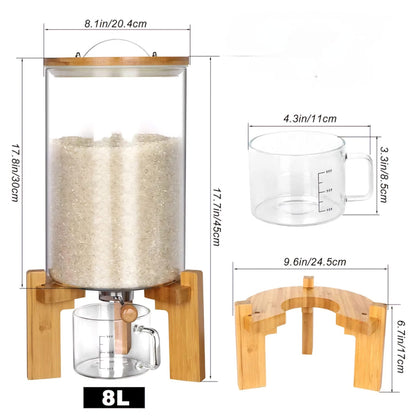 DISPENZADOR DE GRANOS CRISTAL CON BASE BAMBU 8KL